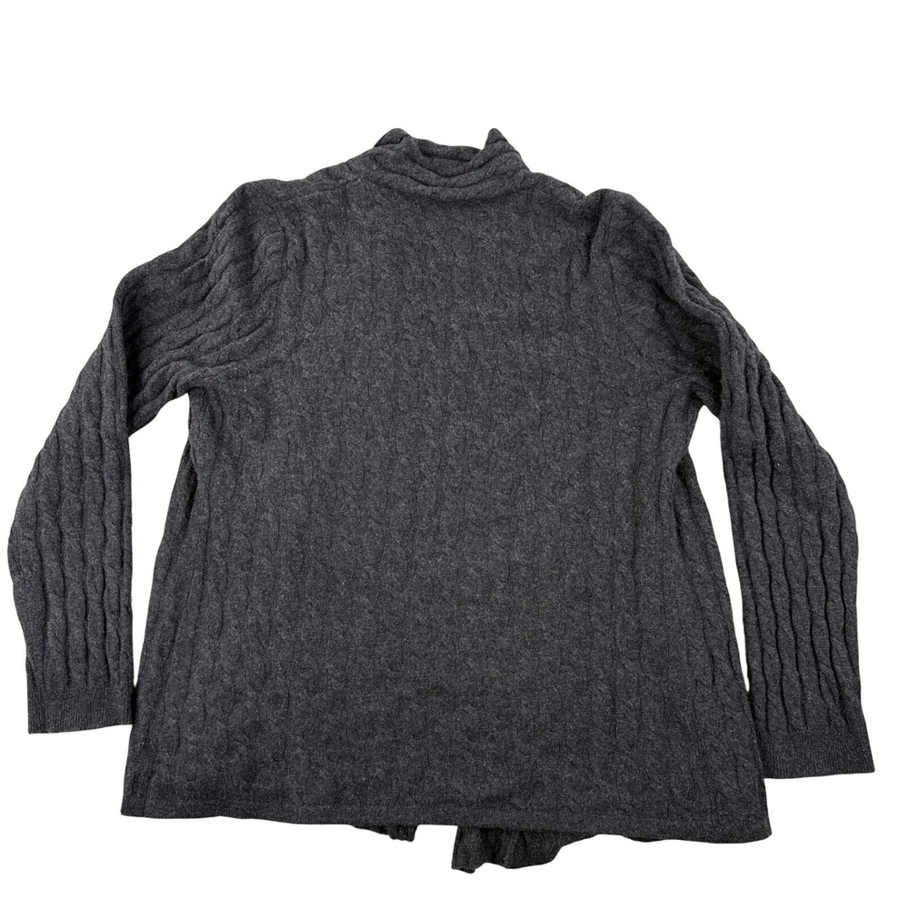 Garnet Hill Cardigan Sweater L Gray 100% Cashmere Cable Knit Open Front Warm - Picture 2 of 8